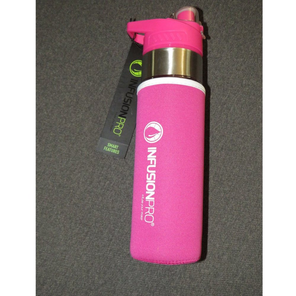 Infusion Pro Spout Infuser Water Bottle Pink Neoprene Sleeve 24 oz BPA Free